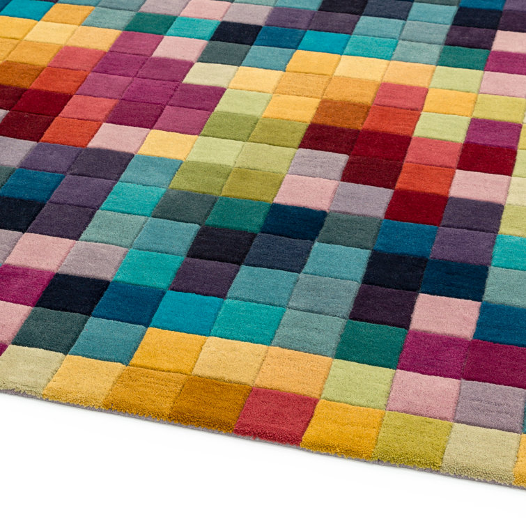 Ebern Designs Yvonne Hand Tufted Wool Blue/Yellow/Green Rug Wayfair.co.uk